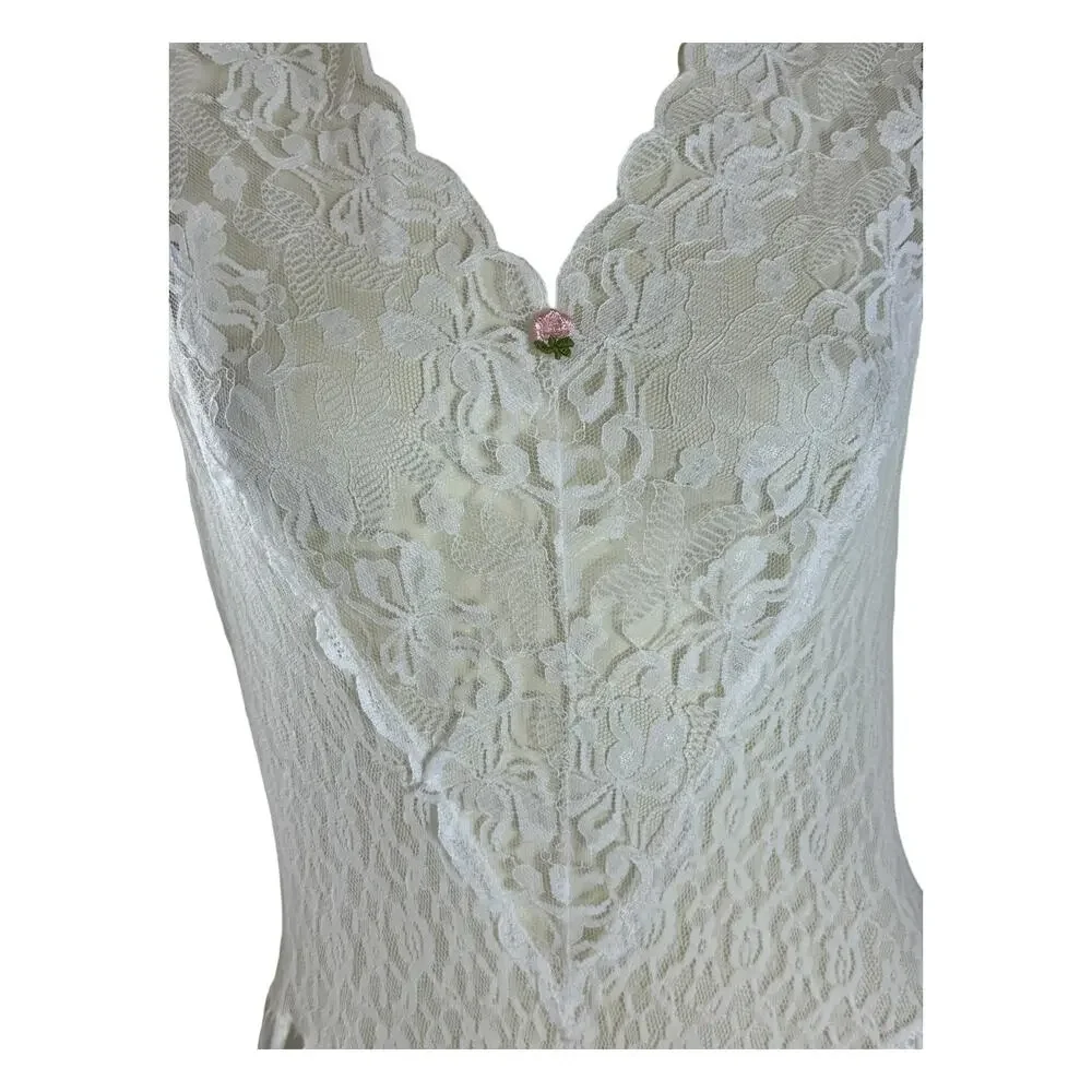 1970s Cira Ivory Lace & Satin Bias-Cut Slip Dress Made in USA size small